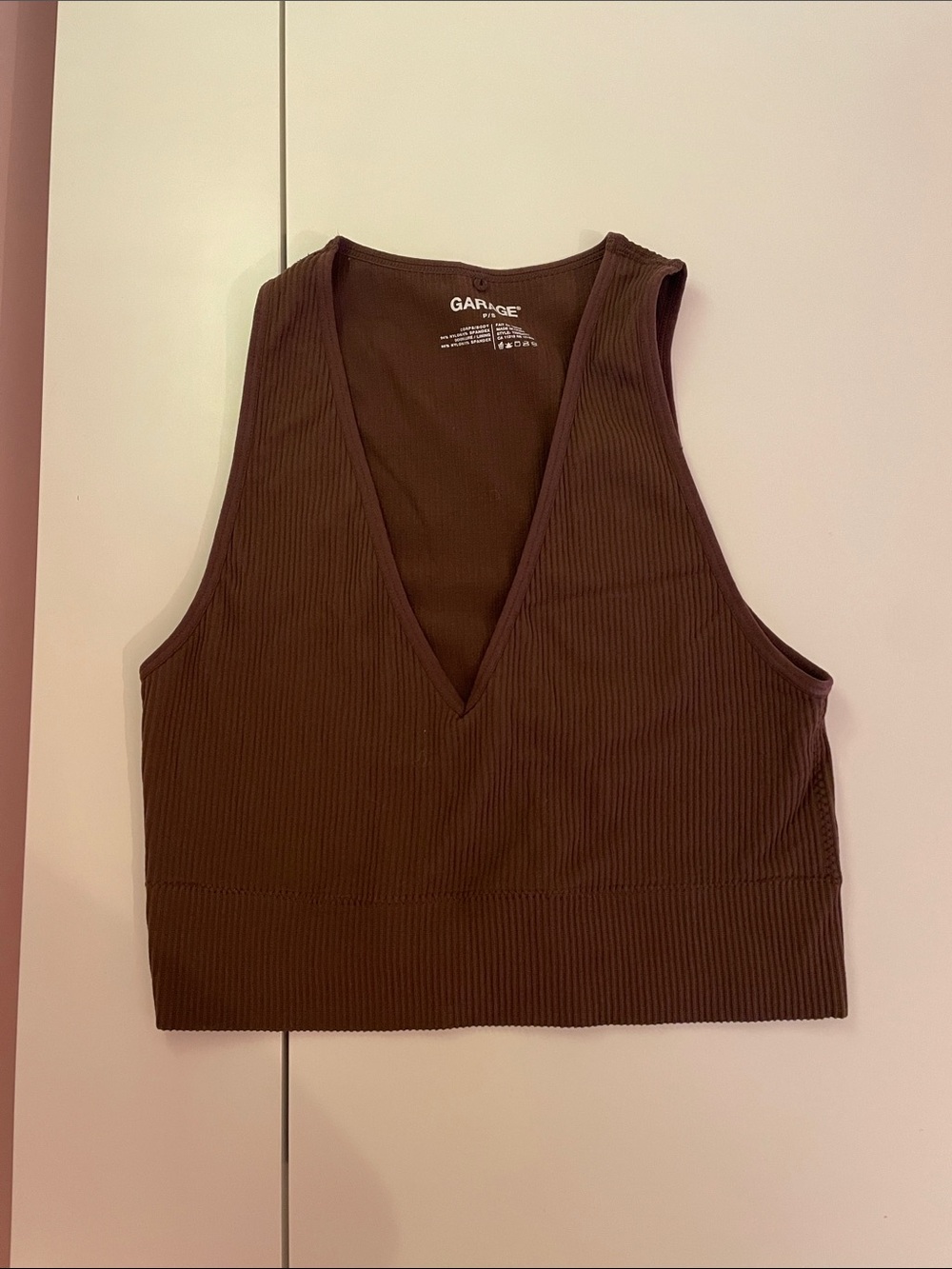 Garage Brown Ribbed V-Neck Crop Tank Top